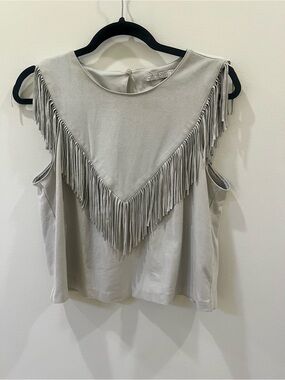Zara Light Gray Fringe Tank Top